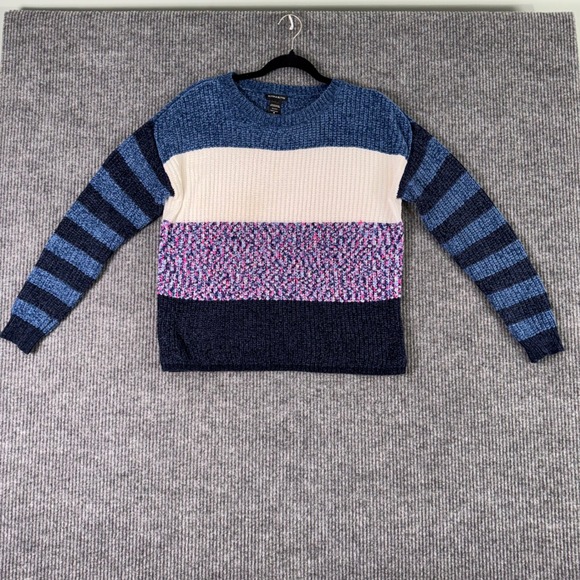 Blush & Bloom Womens M Colorblock Knit Sweater Blue Pink Y2K Preppy Cozy Cottage - Picture 1 of 10